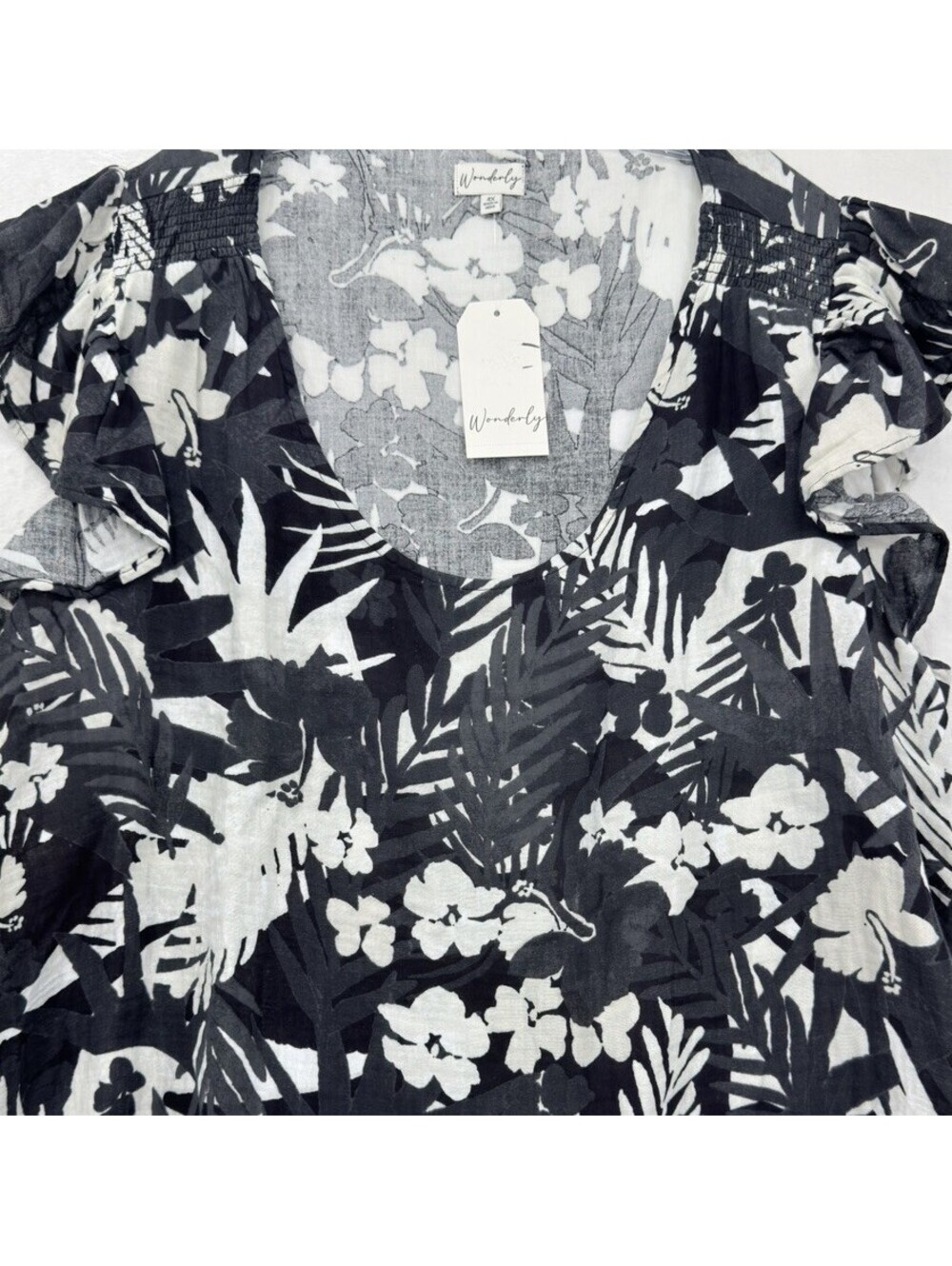4X Womens Plus Size Tops Black Floral Flutter Sleeve Cotton New